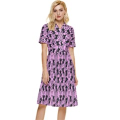 Pink Cat Button Top Knee Length Dress