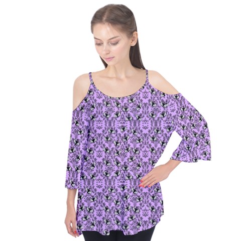 Purple Bats Flutter Sleeve Tee  by NerdySparkleGoth