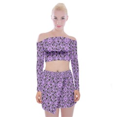 Purple Bats Off Shoulder Top With Mini Skirt Set by NerdySparkleGoth