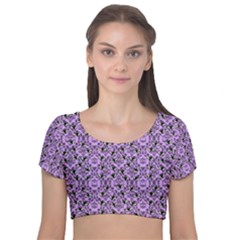 Purple Bats Velvet Short Sleeve Crop Top 