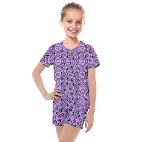 Purple Bats Kids  Mesh Tee And Shorts Set by NerdySparkleGoth