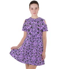 Purple Bats Short Sleeve Shoulder Cut Out Dress  by NerdySparkleGoth