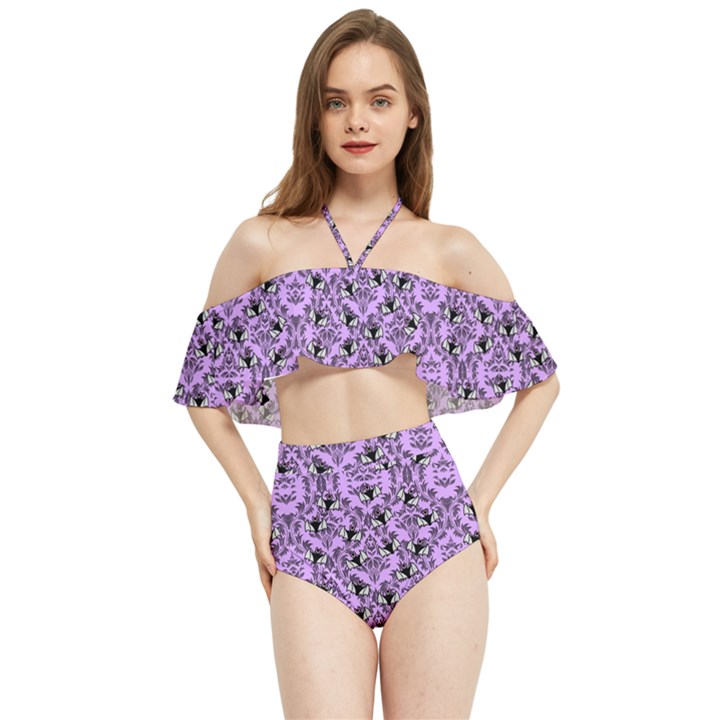 Purple Bats Halter Flowy Bikini Set 