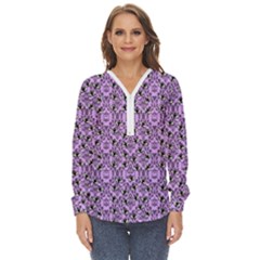 Purple Bats Zip Up Long Sleeve Blouse