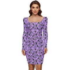 Purple Bats Women Long Sleeve Ruched Stretch Jersey Dress