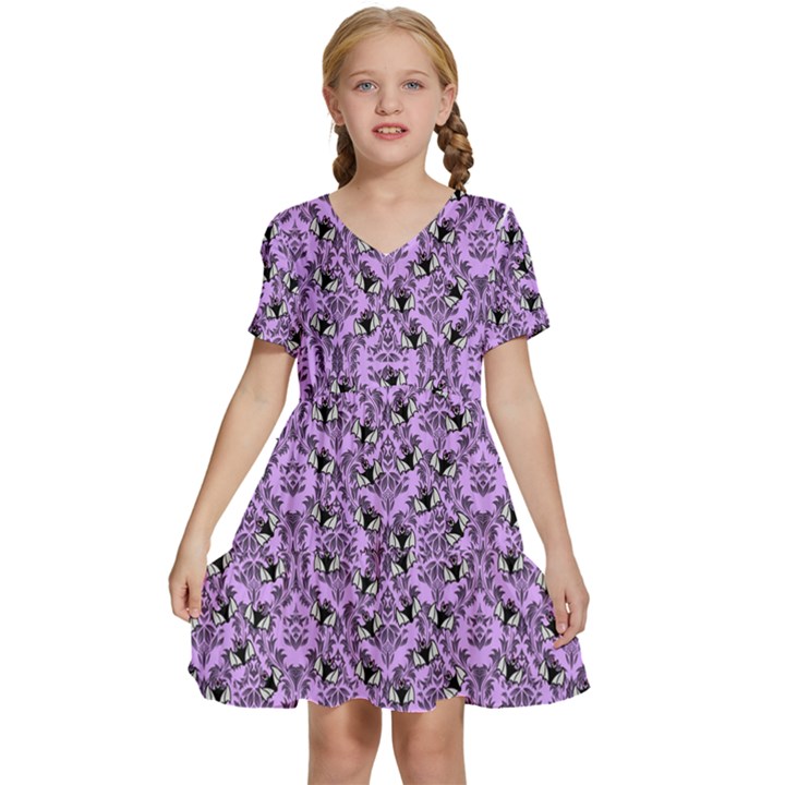 Purple Bats Kids  Short Sleeve Tiered Mini Dress