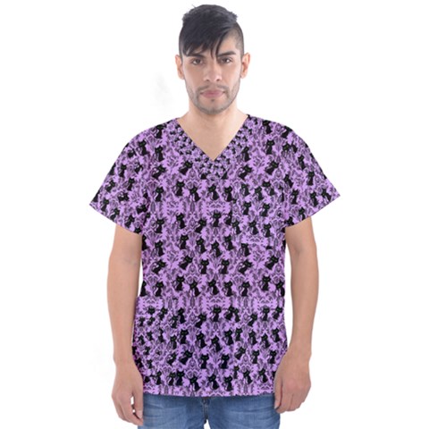 Purple Cat Men s V-neck Scrub Top by NerdySparkleGoth