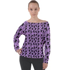 Purple Cat Off Shoulder Long Sleeve Velour Top by NerdySparkleGoth