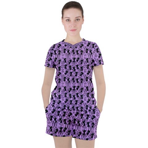 Purple Cat Women s Tee And Shorts Set by NerdySparkleGoth