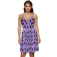 Purple Cat V-neck Pocket Summer Dress 