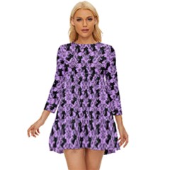 Purple Cat Long Sleeve Babydoll Dress