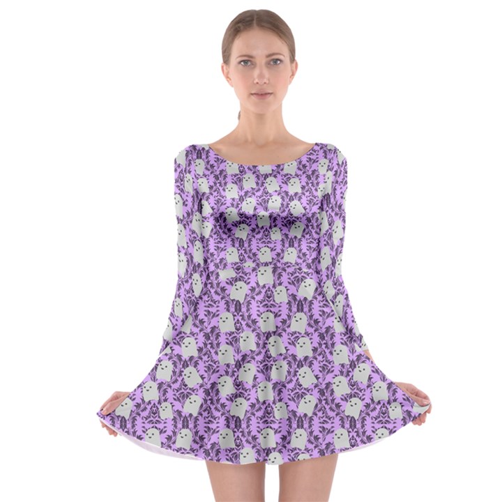 Purple Ghost Long Sleeve Skater Dress