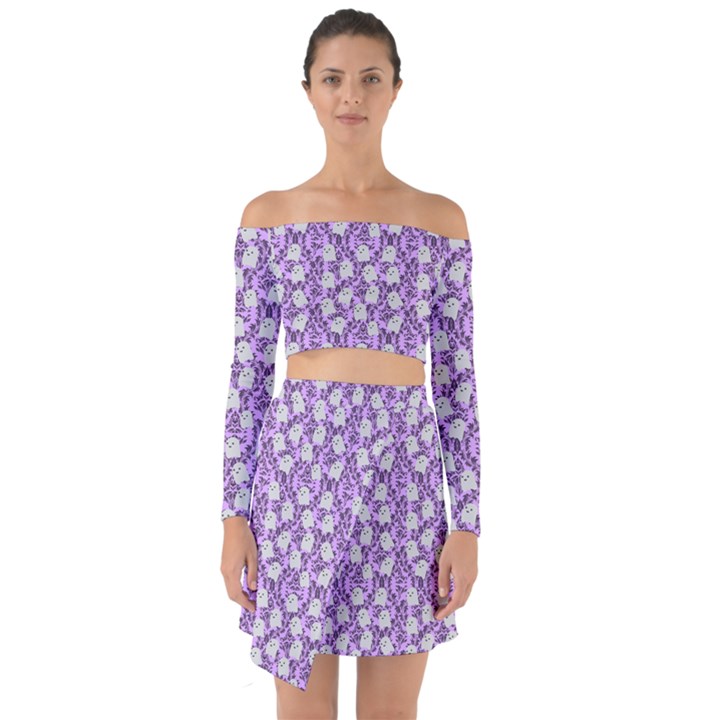 Purple Ghost Off Shoulder Top with Skirt Set