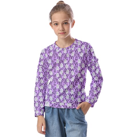 Purple Ghost Kids  Long Sleeve Tee With Frill  by NerdySparkleGoth