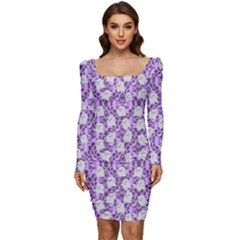 Purple Ghost Women Long Sleeve Ruched Stretch Jersey Dress