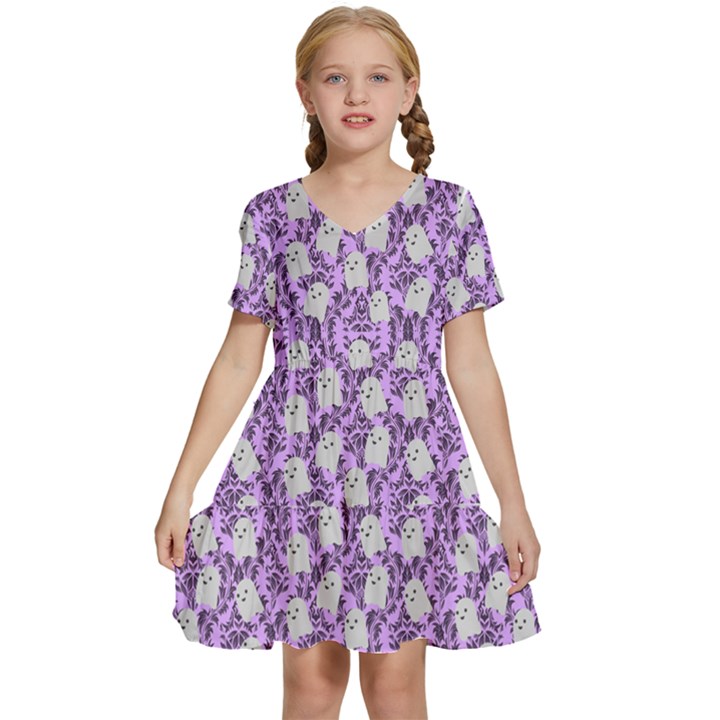 Purple Ghost Kids  Short Sleeve Tiered Mini Dress