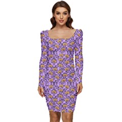 Purple Jack Women Long Sleeve Ruched Stretch Jersey Dress