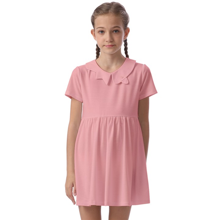 Pink plain Kids  Asymmetric Collar Dress