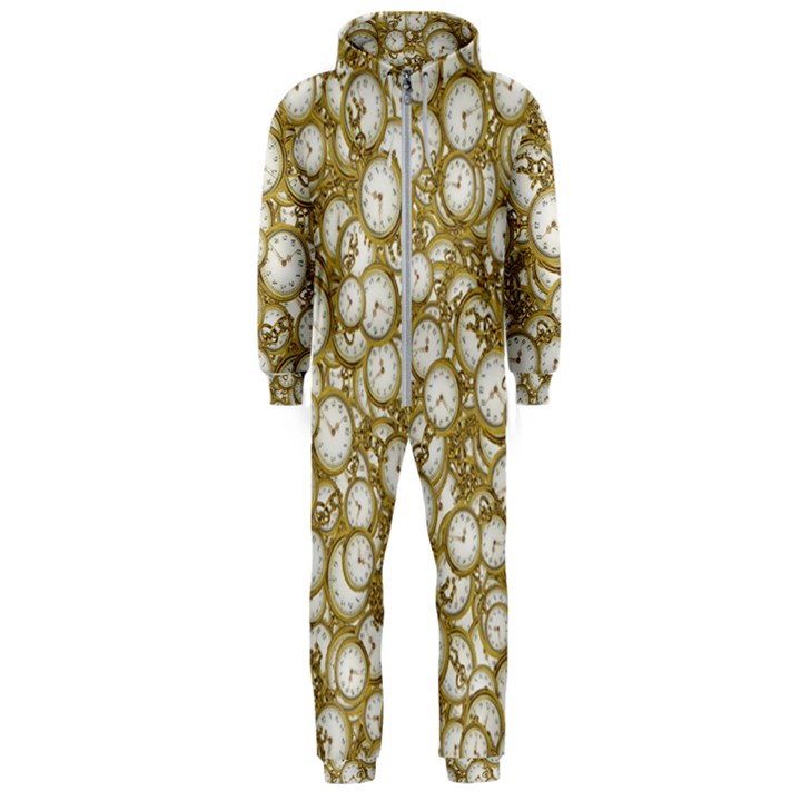 Vintage Clock Motif Pattern Hooded Jumpsuit (Men)