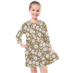 Vintage Clock Motif Pattern Kids  Quarter Sleeve Shirt Dress by dflcprintsclothing