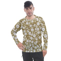 Vintage Clock Motif Pattern Men s Pique Long Sleeve Tee