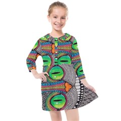 Alice In Wonderland Cat Kids  Quarter Sleeve Shirt Dress by artworkshop