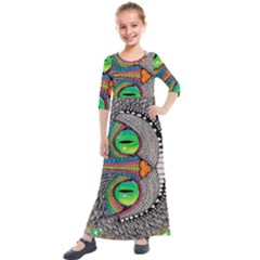 Alice In Wonderland Cat Kids  Quarter Sleeve Maxi Dress by artworkshop