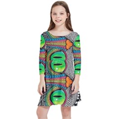 Alice In Wonderland Cat Kids  Quarter Sleeve Skater Dress by artworkshop