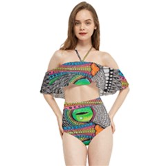 Alice In Wonderland Cat Halter Flowy Bikini Set  by artworkshop