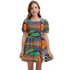 Alice In Wonderland Cat Kids  Short Sleeve Dolly Dress