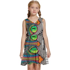 Alice In Wonderland Cat Kids  Sleeveless Tiered Mini Dress