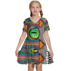 Alice In Wonderland Cat Kids  Short Sleeve Tiered Mini Dress