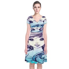 Beautifull Ariel Little Mermaid  Painting Short Sleeve Front Wrap Dress by artworkshop