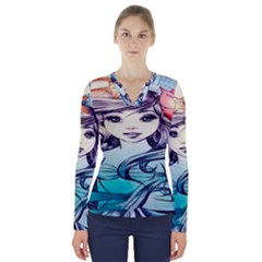 Beautifull Ariel Little Mermaid  Painting V-neck Long Sleeve Top by artworkshop