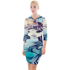 Beautifull Ariel Little Mermaid  Painting Quarter Sleeve Hood Bodycon Dress by artworkshop