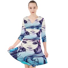 Beautifull Ariel Little Mermaid  Painting Quarter Sleeve Front Wrap Dress by artworkshop