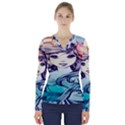 Beautifull Ariel Little Mermaid  Painting V-Neck Long Sleeve Top View1