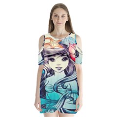 Beautifull Ariel Little Mermaid  Painting Shoulder Cutout Velvet One Piece by artworkshop