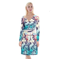 Beautifull Ariel Little Mermaid  Painting Long Sleeve Velvet Front Wrap Dress by artworkshop