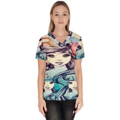 Beautifull Ariel Little Mermaid  Painting Women s V-neck Scrub Top