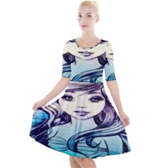 Beautifull Ariel Little Mermaid  Painting Quarter Sleeve A-line Dress