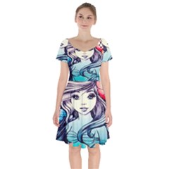 Beautifull Ariel Little Mermaid  Painting Short Sleeve Bardot Dress by artworkshop