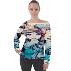 Beautifull Ariel Little Mermaid  Painting Off Shoulder Long Sleeve Velour Top by artworkshop