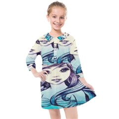 Beautifull Ariel Little Mermaid  Painting Kids  Quarter Sleeve Shirt Dress by artworkshop