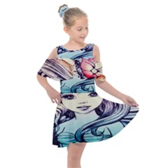 Beautifull Ariel Little Mermaid  Painting Kids  Shoulder Cutout Chiffon Dress by artworkshop