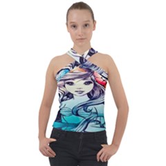 Beautifull Ariel Little Mermaid  Painting Cross Neck Velour Top by artworkshop