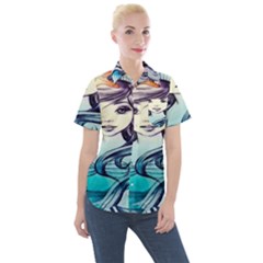 Beautifull Ariel Little Mermaid  Painting Women s Short Sleeve Pocket Shirt