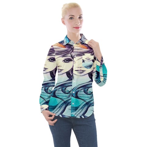 Beautifull Ariel Little Mermaid  Painting Women s Long Sleeve Pocket Shirt by artworkshop