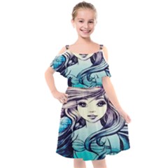 Beautifull Ariel Little Mermaid  Painting Kids  Cut Out Shoulders Chiffon Dress by artworkshop