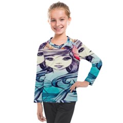 Beautifull Ariel Little Mermaid  Painting Kids  Long Mesh Tee